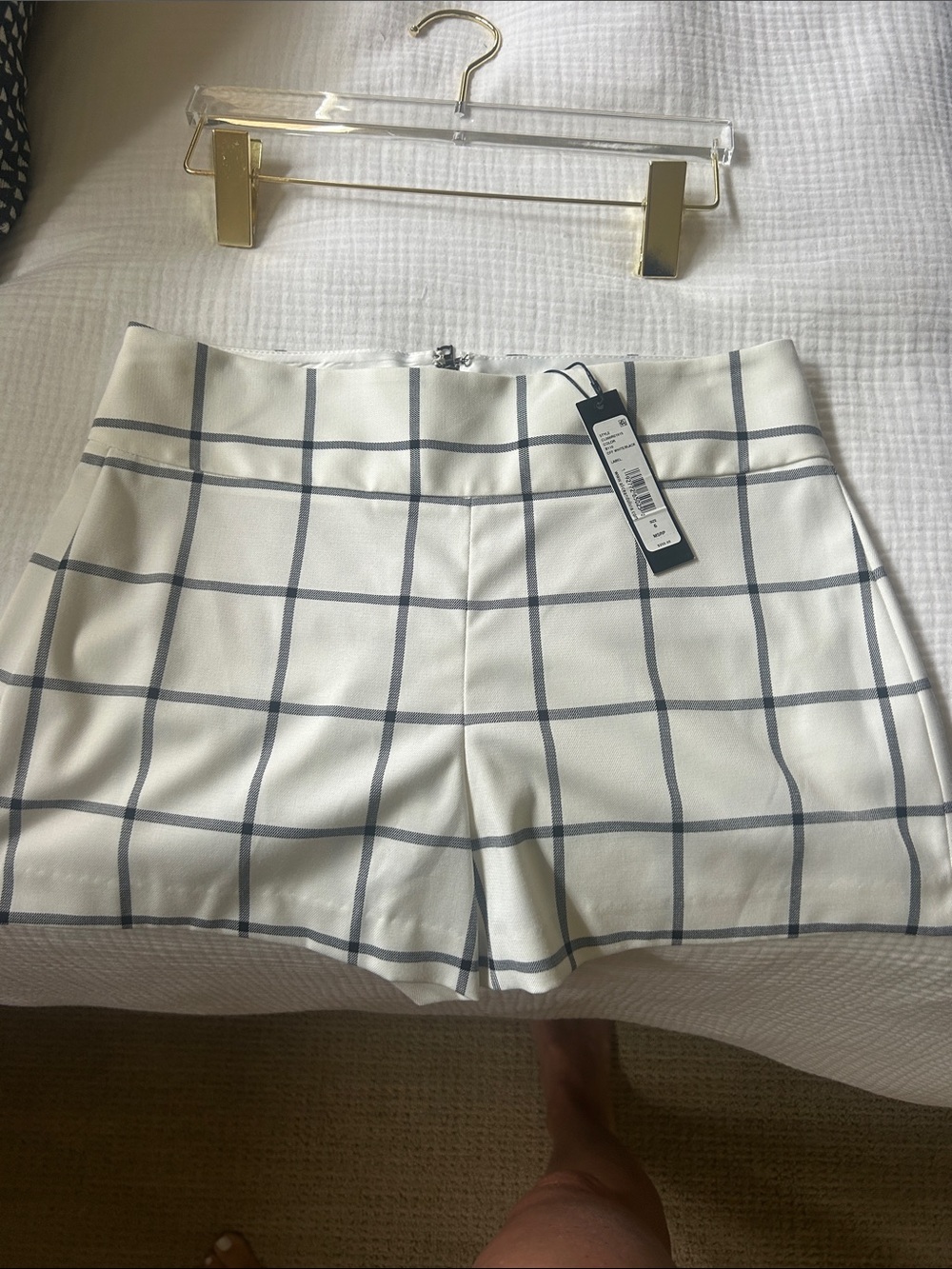 Alice + Olivia White Windowpane High-Waist Shorts